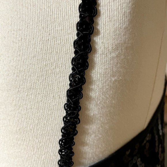 90s Vintage Liz Claiborne Black Crepe Sleeveless Slip Dress with Sequins Size 12 - Picture 4 of 7